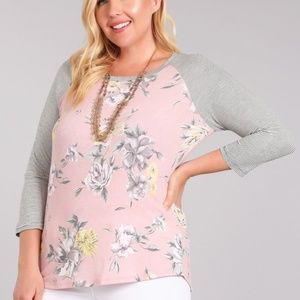 Floral printed knit raglan top